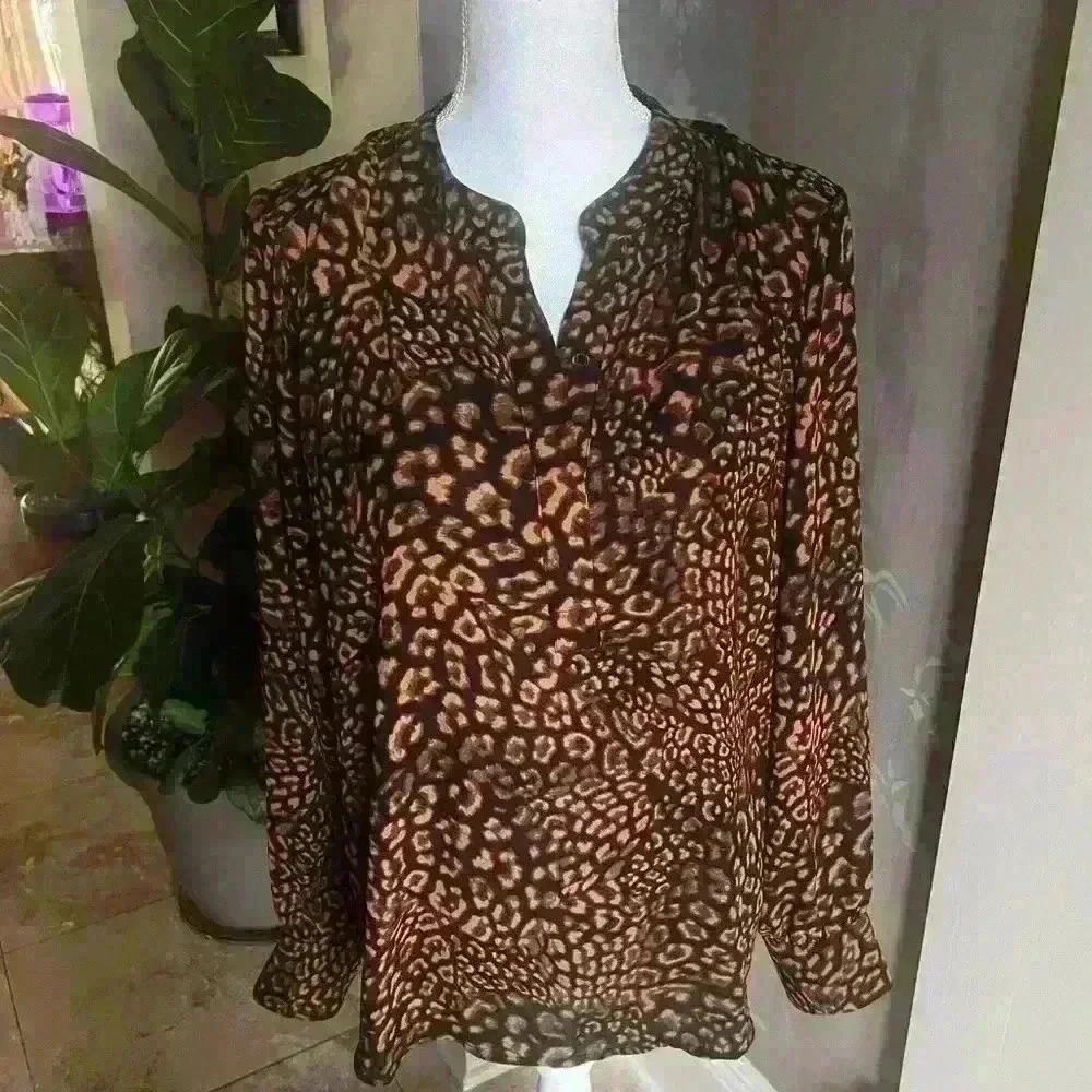 Lark and Ro blouse 16. NWT Animal print Black Brown long sleeve lightweight airy - Picture 7 of 10